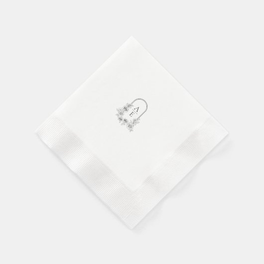 Serviette En Papier Chic Noir & Blanc Crest Monogram Mariage Napkin (Coin)