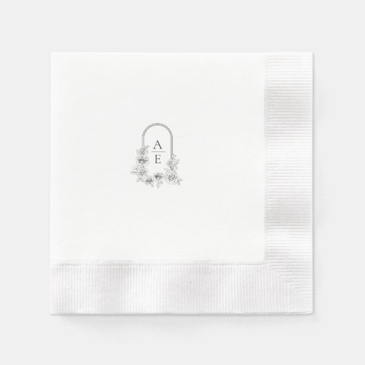 Serviette En Papier Chic Noir & Blanc Crest Monogram Mariage Napkin (Devant)