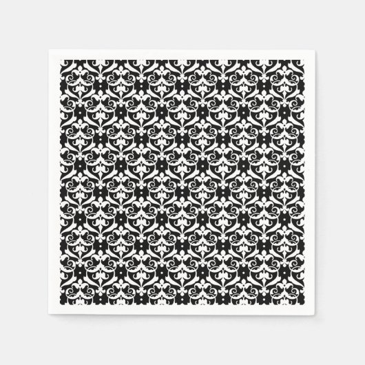 Serviette En Papier Chic noir blanc Damask (Devant)