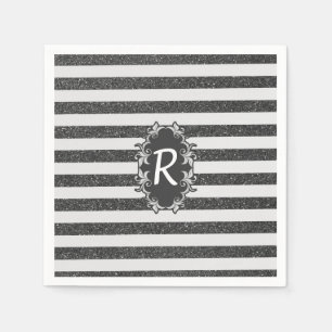 Serviette En Papier Chic noir blanc fausse parties scintillant bandes 