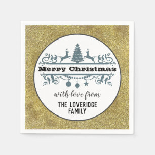 Serviette En Papier Chic noir blanc gris Joyeux Noël or Parties scinti