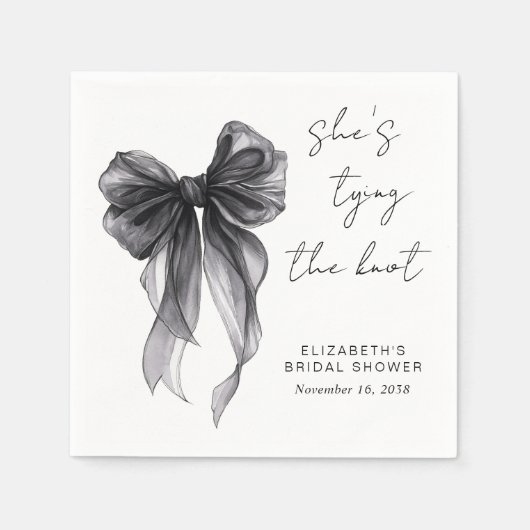 Serviette En Papier Chic noir Coquette Bow Fête des mariées d'aquarell (Devant)