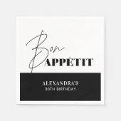 Serviette En Papier Chic noir et blanc Bon Appétit Script Anniversaire (Devant)