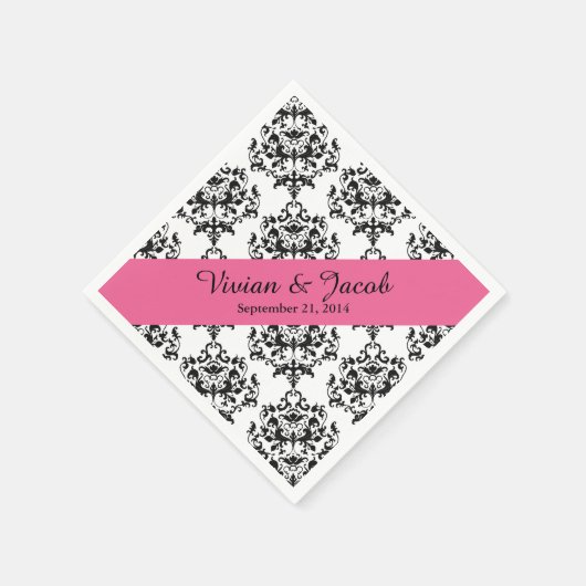 Serviette En Papier Chic noir et blanc Mariage damassé Napkin (Coin)