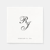 Serviette En Papier Chic noir et blanc Mariage Monogram (Devant)