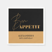 Serviette En Papier Chic Noir et Or Bon Appétit Écriture Anniversaire (Devant)