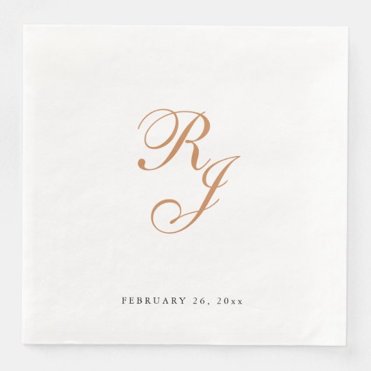Serviette En Papier Chic or Monogramme Mariage dîner (Devant)