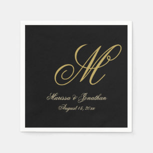 Serviette En Papier Chic or Monogramme Mariage noir