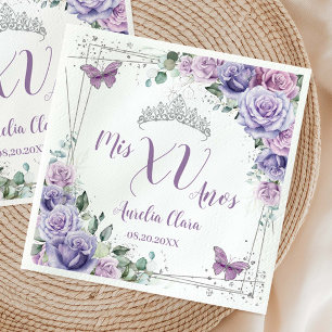 Serviette En Papier Chic Papillon Floral Lilas Pour Quinceañera