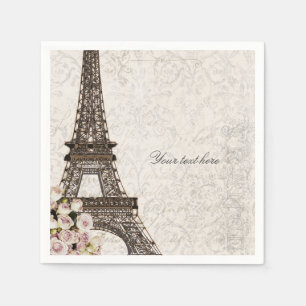 Serviette En Papier Chic Paris Tour Eiffel & Rose Elegance Party