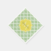 Serviette En Papier Chic Pastel Green Quatrefoil Jaune Nom Monogramme (Coin)