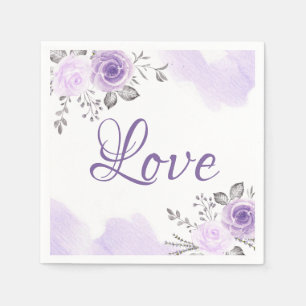 Serviette En Papier Chic Pastel Purple Floral Love Mariage Script