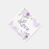 Serviette En Papier Chic Pastel Purple Floral Love Mariage Script (Coin)