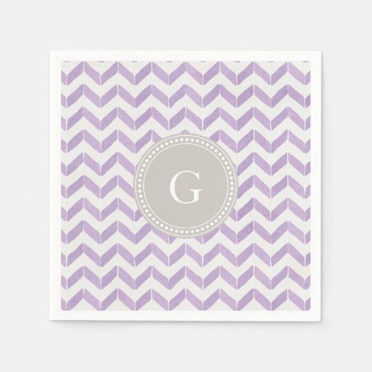 Serviette En Papier Chic Pastel violet gris Chevron Custom Monogramme (Devant)