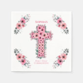 Serviette En Papier Chic Première Sainte Communion Croix Fille Fleur r (Devant)