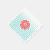 Serviette En Papier chic preppy turquoise en vichy motif monogramme (Coin)
