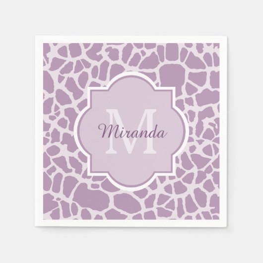 Serviette En Papier Chic Purple Giraffe Imprimer avec Monogramme et no (Devant)