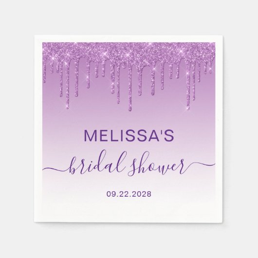 Serviette En Papier Chic Purple Glitter Drip Bridal Shower (Devant)