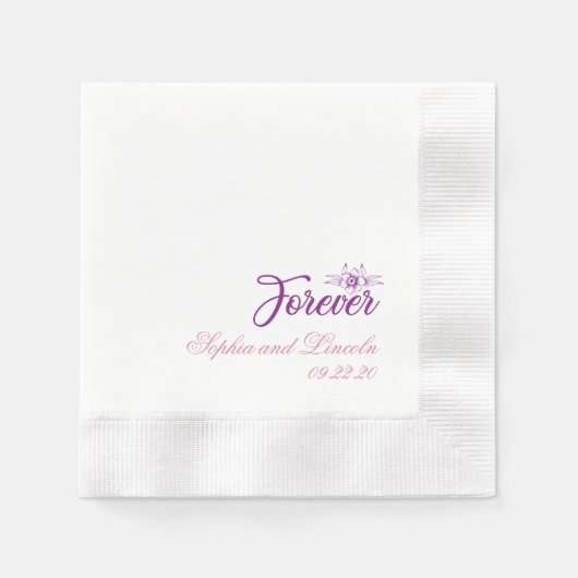 Serviette En Papier Chic Purple Pur Mariage Floral (Devant)