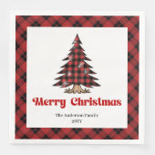 Serviette En Papier Chic Red Black Plaid Christmas Napkin Personalized (Devant)