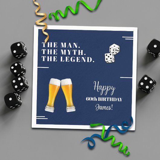 Serviette En Papier Chic Rolling Dices Pints 60th Birthday