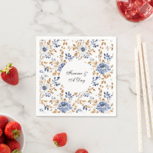 Serviette En Papier Chic Romantique Bleu Blanc Floral Mariage