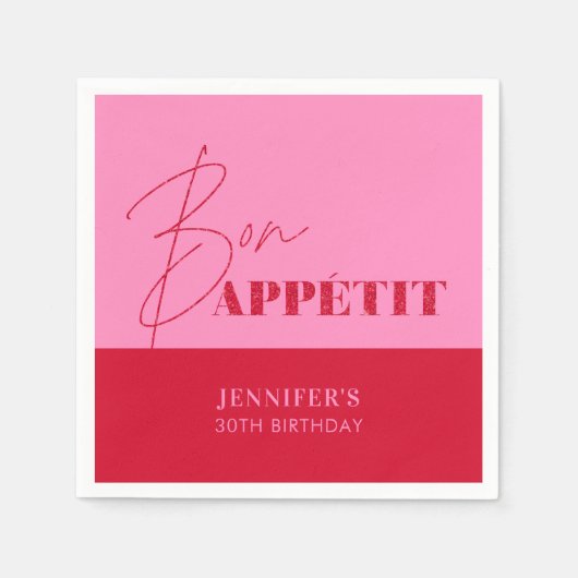 Serviette En Papier Chic Rose Chic Bon Appétit Script Anniversaire (Devant)