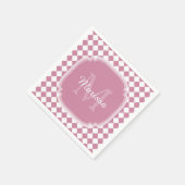 Serviette En Papier Chic rose et blanc coché Nom monogrammé (Coin)