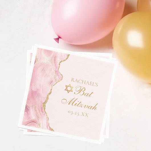 Serviette En Papier Chic Rose Gold Agate Bat mitzvah Party Personnalis