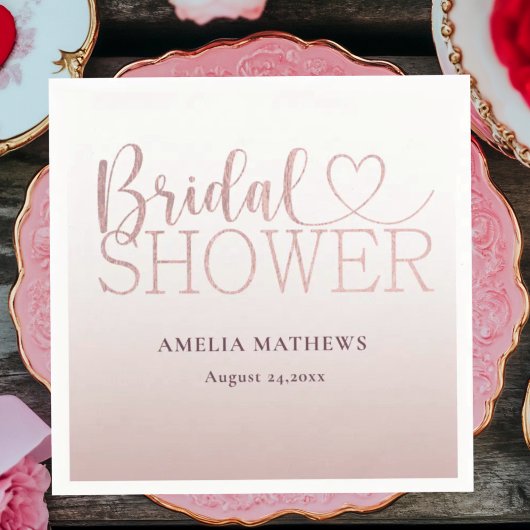 Serviette En Papier Chic Rose Gold Glitter Bridal Shower 