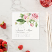 SERVIETTE EN PAPIER CHIC ROSE VERT PEONY FLORAL LOVE MERCI MARIAGE (En situation)