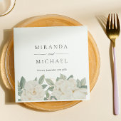 Serviette En Papier CHIC ROSES BLANCHES FLEURS Monogramme botanique