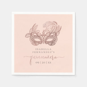 Serviette En Papier Chic rougissent et la mascarade rose Quinceañera