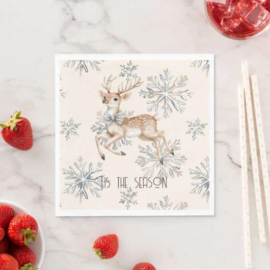 Serviette En Papier Chic Rustique Crème de Noël Deer Snowflakes (En situation)