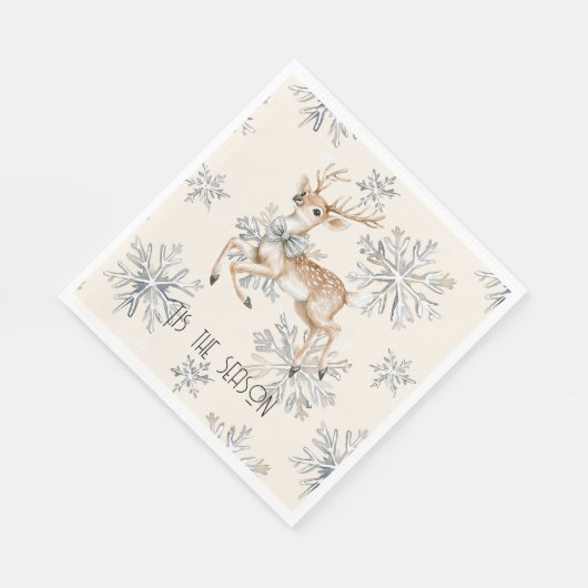 Serviette En Papier Chic Rustique Crème de Noël Deer Snowflakes (Coin)