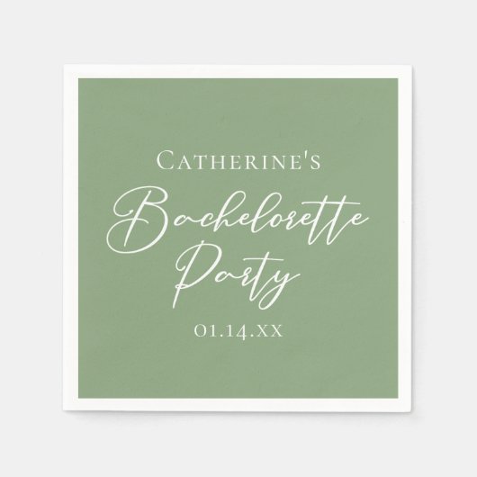 Serviette En Papier Chic Sage Green Bachelorette Party Personalized (Devant)