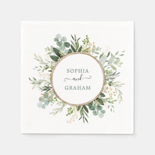 Serviette En Papier Chic Sage Green Gold Garden Mariage (Devant)