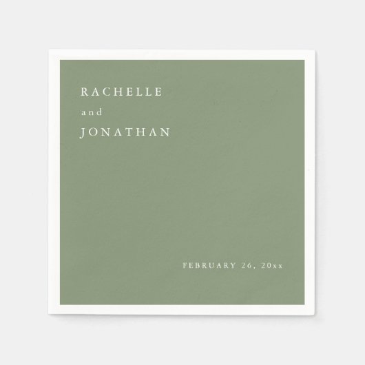 Serviette En Papier Chic Sage Vert Blanc Simple Mariage serviettes (Devant)
