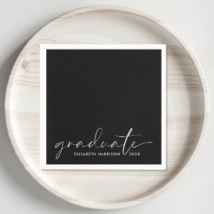 Serviette En Papier Chic Script Black Graduation Party