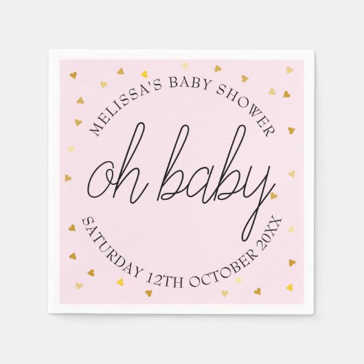 Serviette En Papier Chic script cœur doré bébé fille douche oh bébé (Devant)