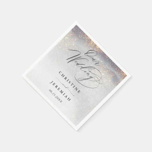 Serviette En Papier Chic Silver Gold Sparkle Aquarelle Mariage de luxe (Coin)