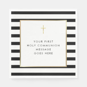 Serviette En Papier Chic Stripe Gold Cross Message de Sainte Communion