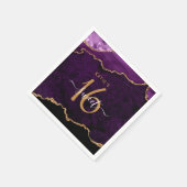 Serviette En Papier Chic Sweet 16 Purple Gold Agate Personnalisé Nom P (Coin)
