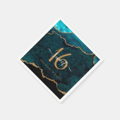 Serviette En Papier Chic Sweet 16 Turquoise Gold Agate Nom personnalis (Coin)