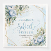 Serviette En Papier Chic Sweet 16th Dusty Blue and Gold Glitter Napkin (Devant)