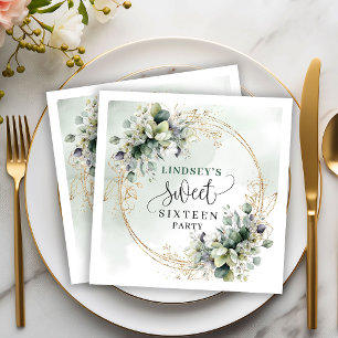 Serviette En Papier Chic Sweet Sixteen Serviettes Botaniques Vert Fonc