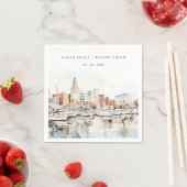 Serviette En Papier Chic Tampa Floride Skyline Mariage d'aquarelle (En situation)