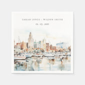 Serviette En Papier Chic Tampa Floride Skyline Mariage d'aquarelle (Devant)