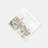 Serviette En Papier Chic Tampa Floride Skyline Mariage d'aquarelle (Coin)