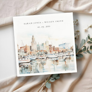 Serviette En Papier Chic Tampa Floride Skyline Mariage d'aquarelle